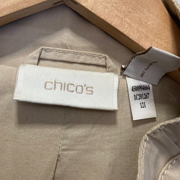Chico's Size 2 (Large 12) Textured Open Front Jacket Tan Beige Cuffed 3/4 Sleeve - Picture 8 of 16